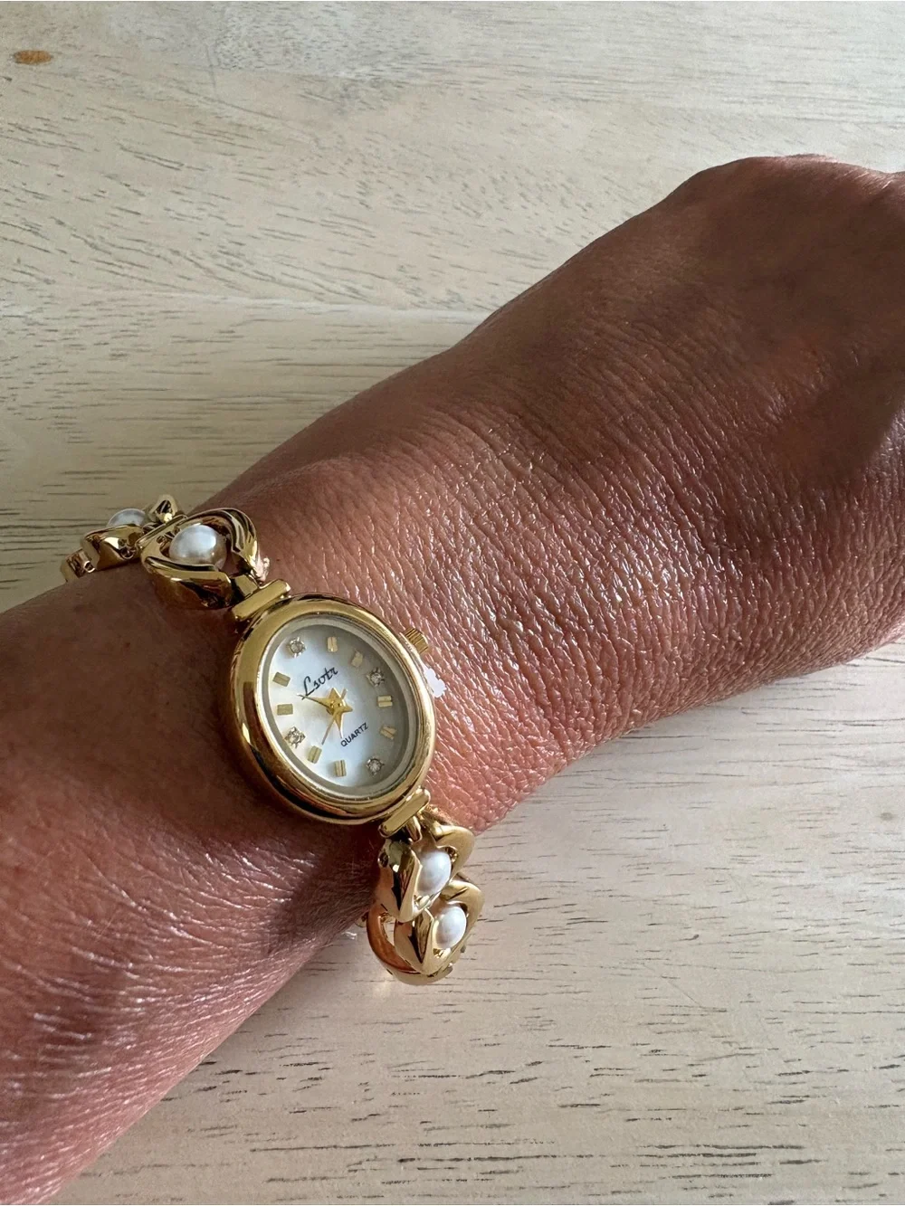 Gold Pearl Accent Women's Bracelet Watch by Lovta